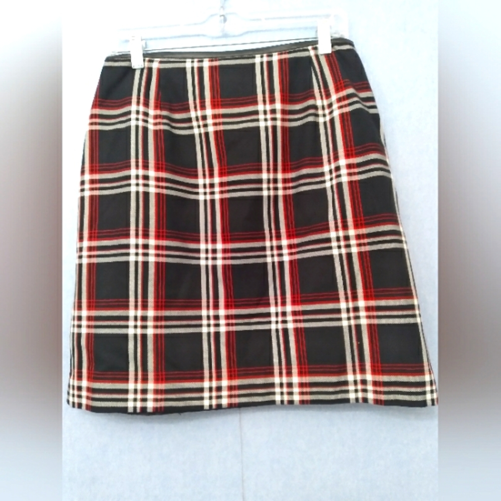 Plaid‎ Skirt A-Line Career Wear Knee Length Black Red White Buttons Size